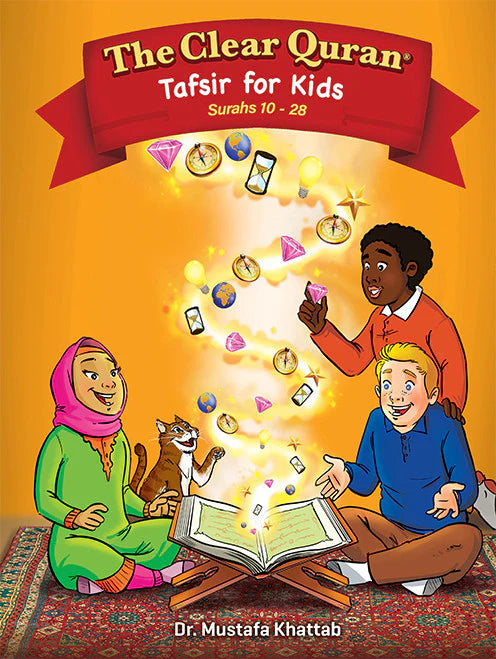 Clear Quran Tafsir for Kids Surahs 10-28 by Mawlana Books, colorful cover with Arabic script and illustrations for young readers.
