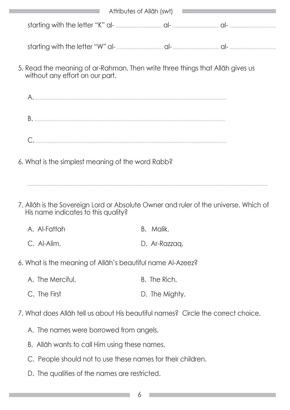 Islamic Studies Student Workbook Level 6