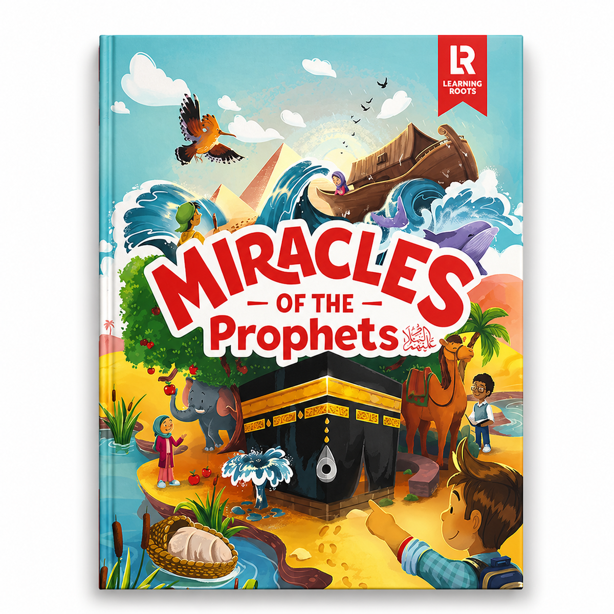 Open book titled Miracles of the Prophets by Mawlana Books, displaying pages with Arabic script and historical illustrations.