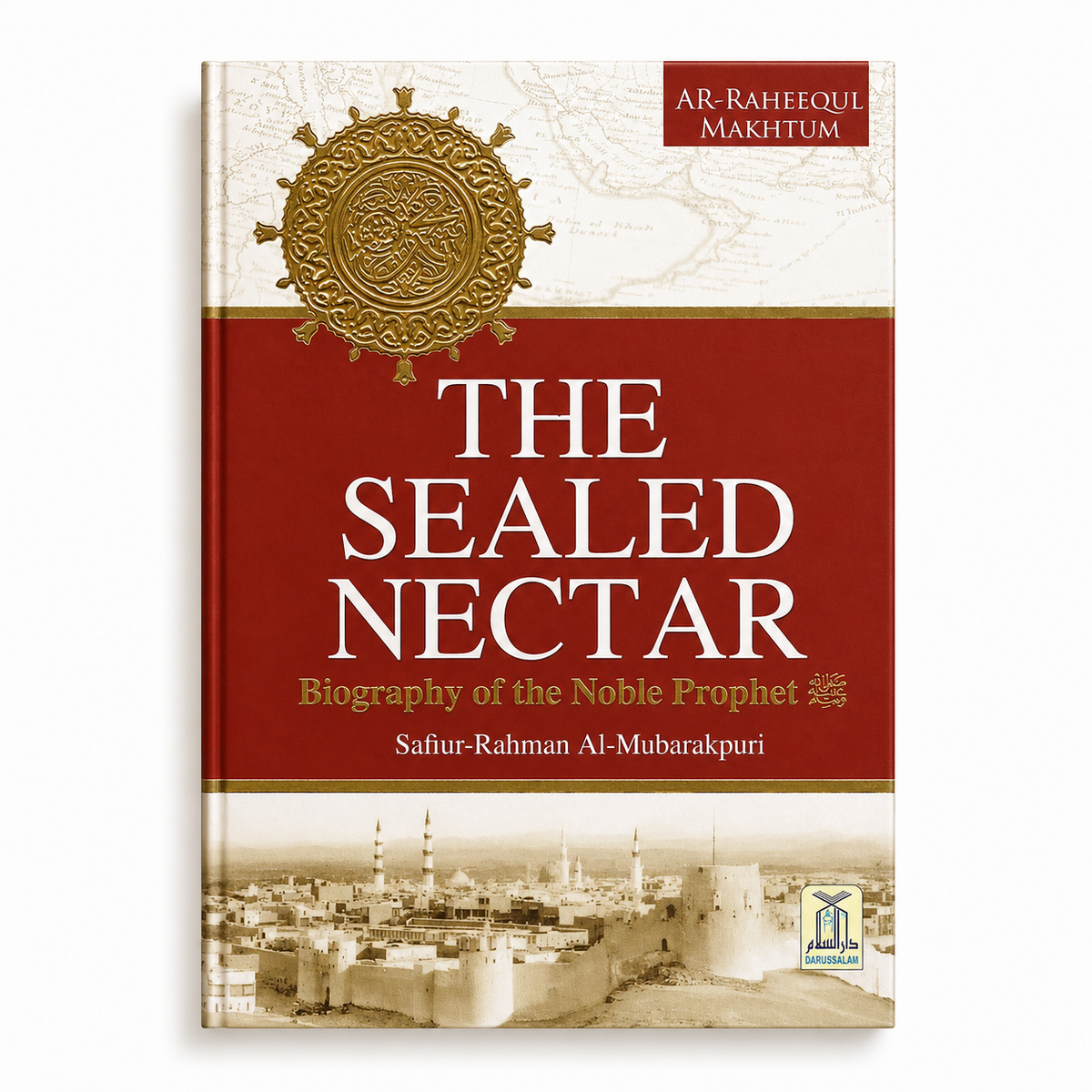 Sealed Nectar book by Mawlana Books, featuring the cover with intricate designs and title text in a close-up view.